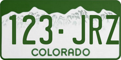 CO license plate 123JRZ