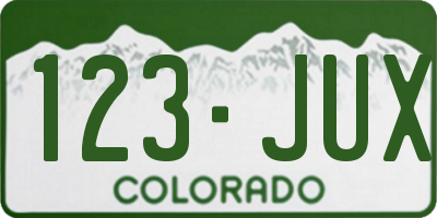 CO license plate 123JUX