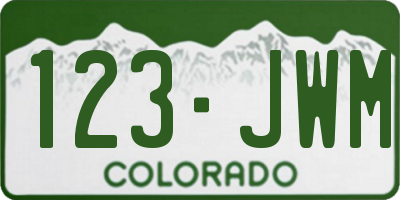 CO license plate 123JWM