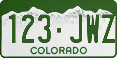 CO license plate 123JWZ