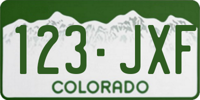 CO license plate 123JXF