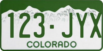 CO license plate 123JYX