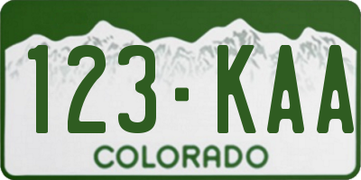 CO license plate 123KAA