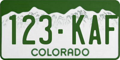 CO license plate 123KAF