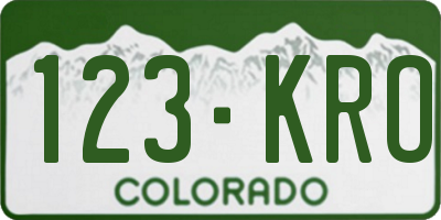 CO license plate 123KRO