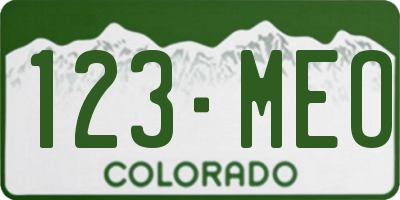 CO license plate 123MEO