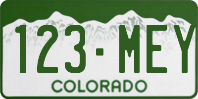 CO license plate 123MEY