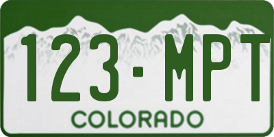 CO license plate 123MPT