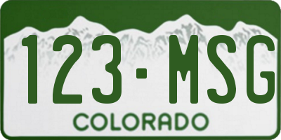 CO license plate 123MSG