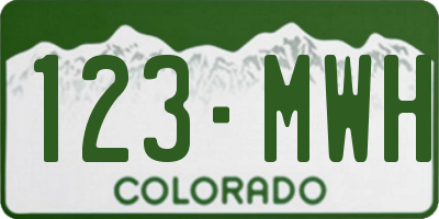 CO license plate 123MWH