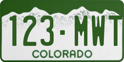 CO license plate 123MWT