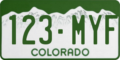 CO license plate 123MYF