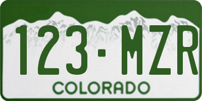 CO license plate 123MZR