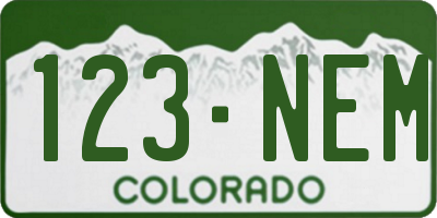 CO license plate 123NEM
