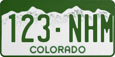 CO license plate 123NHM