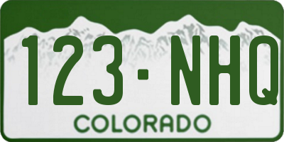 CO license plate 123NHQ