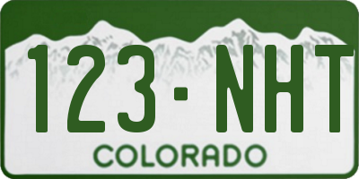 CO license plate 123NHT