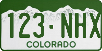 CO license plate 123NHX