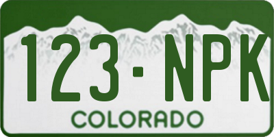 CO license plate 123NPK