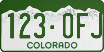 CO license plate 123OFJ