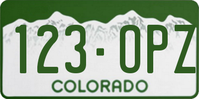 CO license plate 123OPZ