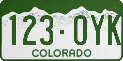 CO license plate 123OYK