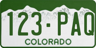 CO license plate 123PAQ