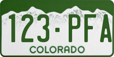 CO license plate 123PFA