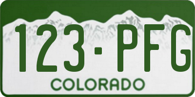 CO license plate 123PFG