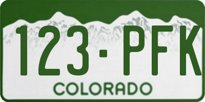 CO license plate 123PFK