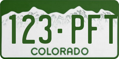 CO license plate 123PFT