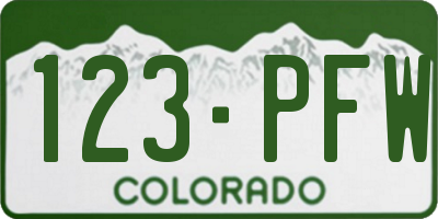 CO license plate 123PFW