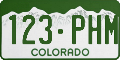 CO license plate 123PHM