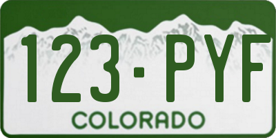 CO license plate 123PYF