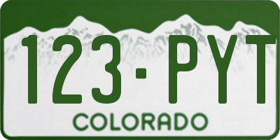 CO license plate 123PYT