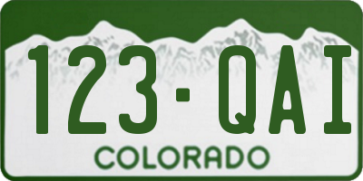 CO license plate 123QAI