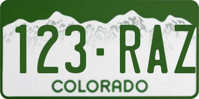 CO license plate 123RAZ