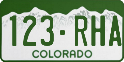 CO license plate 123RHA