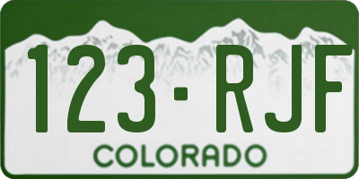 CO license plate 123RJF