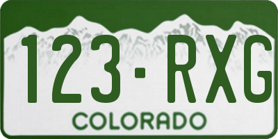 CO license plate 123RXG