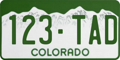CO license plate 123TAD