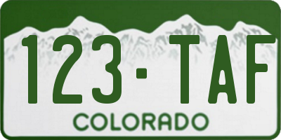 CO license plate 123TAF