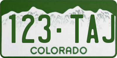 CO license plate 123TAJ