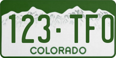 CO license plate 123TFO
