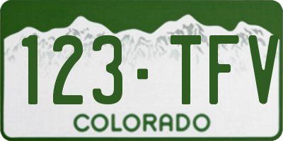CO license plate 123TFV