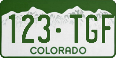 CO license plate 123TGF