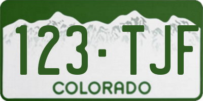 CO license plate 123TJF