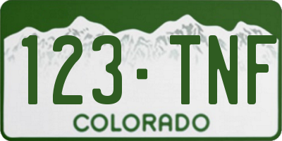 CO license plate 123TNF