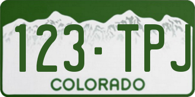 CO license plate 123TPJ