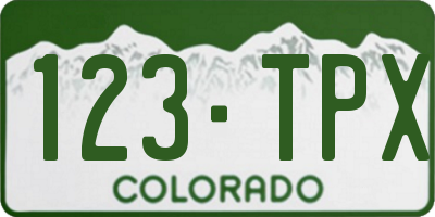 CO license plate 123TPX